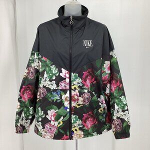 Nike Womens Sportswear NSW Floral Windbreaker Jacket Windrunner Black Sz Medium